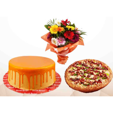 Orange Cheese Cake,Texas Barbecue Chicken and Zerbera Flowers Combo